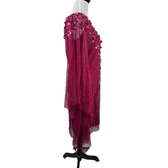 Adrianna Papell Embellished Rhinestones Kaftan Shift Dress Red Plum Size XS - Picture 8 of 16